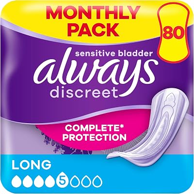 Always Discreet Incontinence Pads Long 80 Pads 4 x 20 Monthly Pack