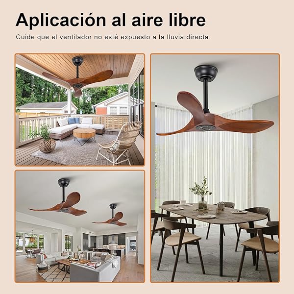 BOJUE 36 INCH SOLID WOOD CEILING FANS WITHOUT LIGHTS, 6 SPEEDS,REVERSIBLE DC MOTOR, NOISELESS, BLACK CEILING FAN NO LIGHT, MODERN INDOOR OUTDOOR CEILING FAN WITH REMOTE FOR PATIO LIVING ROOM BEDROOM