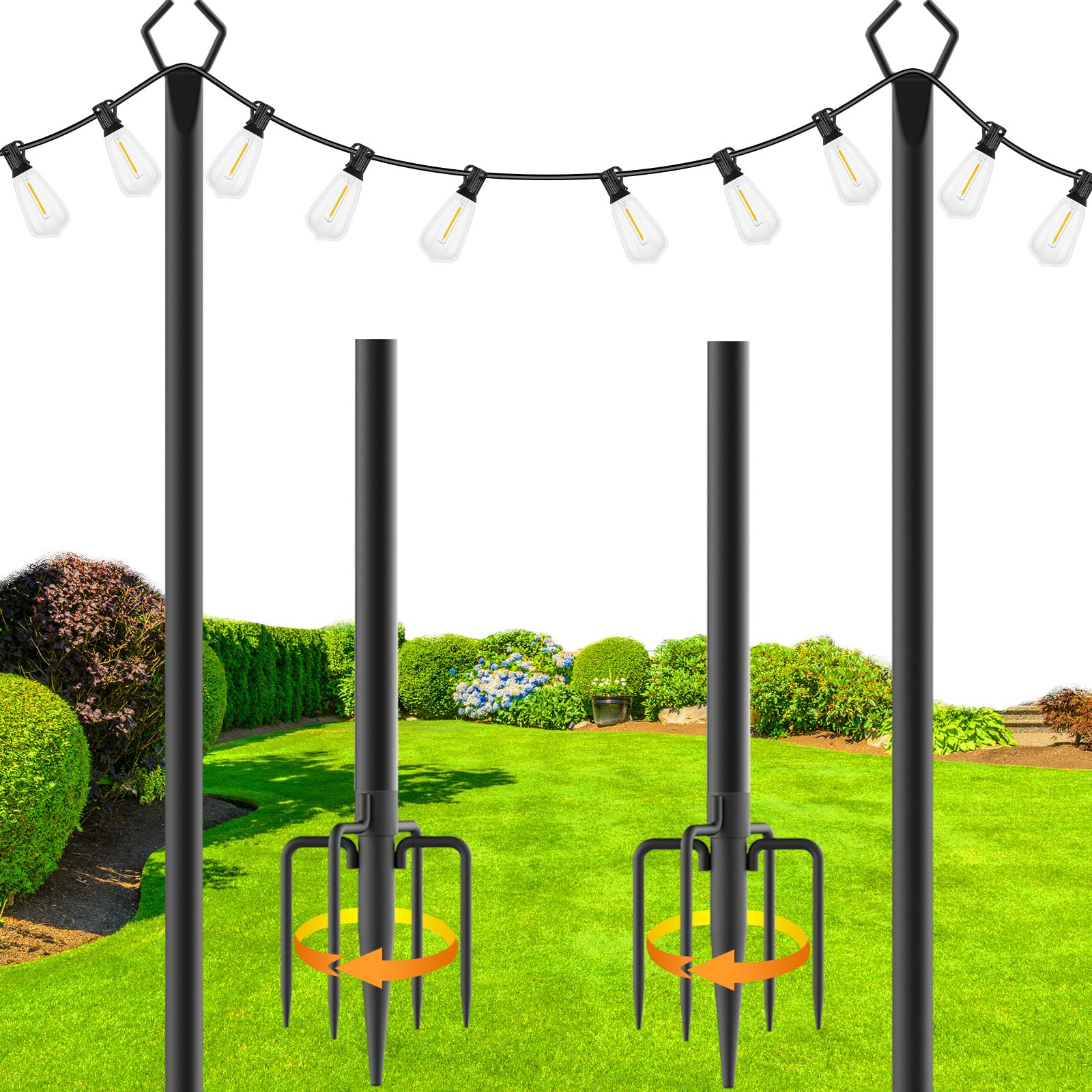 Photo 1 of zoegi 2 Pack 10Ft String Light Poles,Light Poles for Outside Lights with Fork,Outdoor Brackets Hanging Lights,Metal Stand for Deck Patio,Backyard,Wedding,Deck,Party