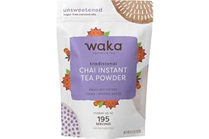 WAKA COFFEE Waka Traditional Chai Tea Powder Mix - Chai Tea Concentrate Sugar Free, Pure Leaves from India, Natural Spices, Unsweetened, No Additives (4.5oz Pouch, 195 Servings)
