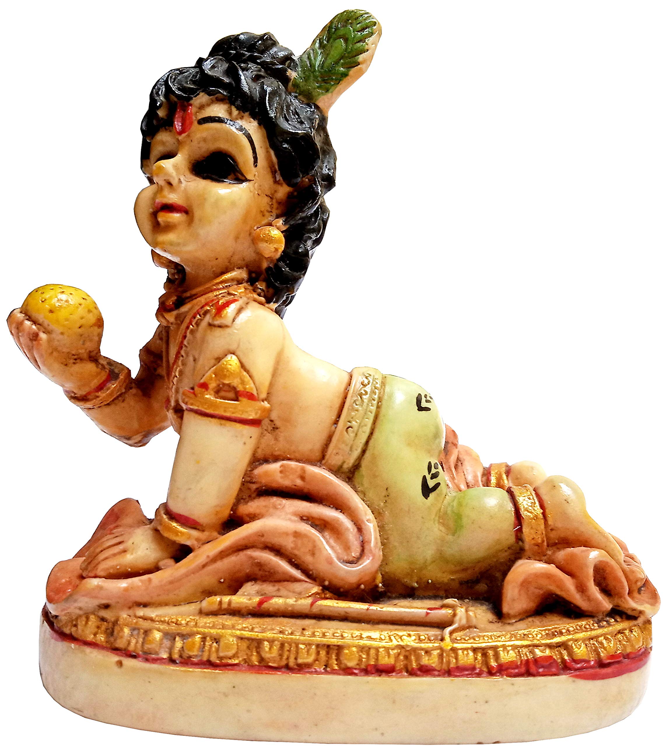 Purpledip Stone Finish Idol Makhan Chor Krishna: Painted Resin Statue for Home Temple (12003)