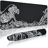Large Gaming Mouse Pad for Desk,Kanagawa XXL Mouse Pad 35.4x15.7 Inch,Waterproof Desk Pad,Non-Slip Rubber Base Mice Pad,Keyboard Pad Computer Mat,Black Mouse pad