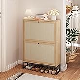 AVZEAR Narrow Shoe Storage Cabinet with 2 Flip Drawers, Freestanding Shoe Organizer Wooden Closed Shoe Rack, Slim Shoe Cabine
