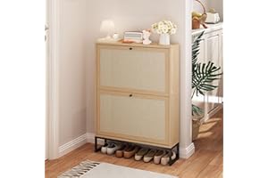 AVZEAR Narrow Shoe Storage Cabinet with 2 Flip Drawers, Freestanding Shoe Organizer Wooden Closed Shoe Rack, Slim Shoe Cabine