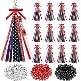 Nosiny 12 Pcs Cheer Keychains Cheerleader Gifts for Team Personalized DIY Bead Ribbon Keychain Kit Cheer Bag Tags for Women