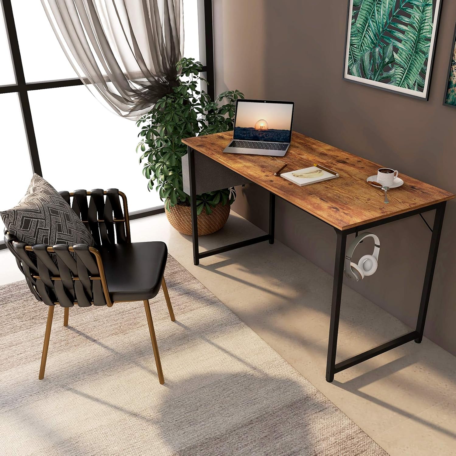 CubiCubi Computer Desk 32" Study Writing Table for Home Office, Industrial Simple Style PC Desk, Black Metal Frame, Rustic: Kitchen & Dining