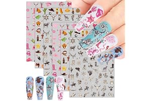Keluna Western Nail Art Stickers - 6 Sheets Cowboy Cowgirls Nail Sticker, 5D Embossed Western Nail Decals, Retro Self Adhesive Nail Decal for Women Girls DIY Manicure Decoration Accessories