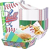HOMIEE 150 PCS Baseball Party Supplies Baseball Paper Food Tray with Wax Paper Sheets, Disposable Serving Tray Nacho Trays Food Boats for Softball Birthday Decorations Favor