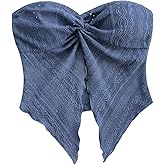 WDIRARA Women's Textured Twist Split Front Strapless Bandeau Tops Sleeveless Asymmetrical Tube Crop Tops