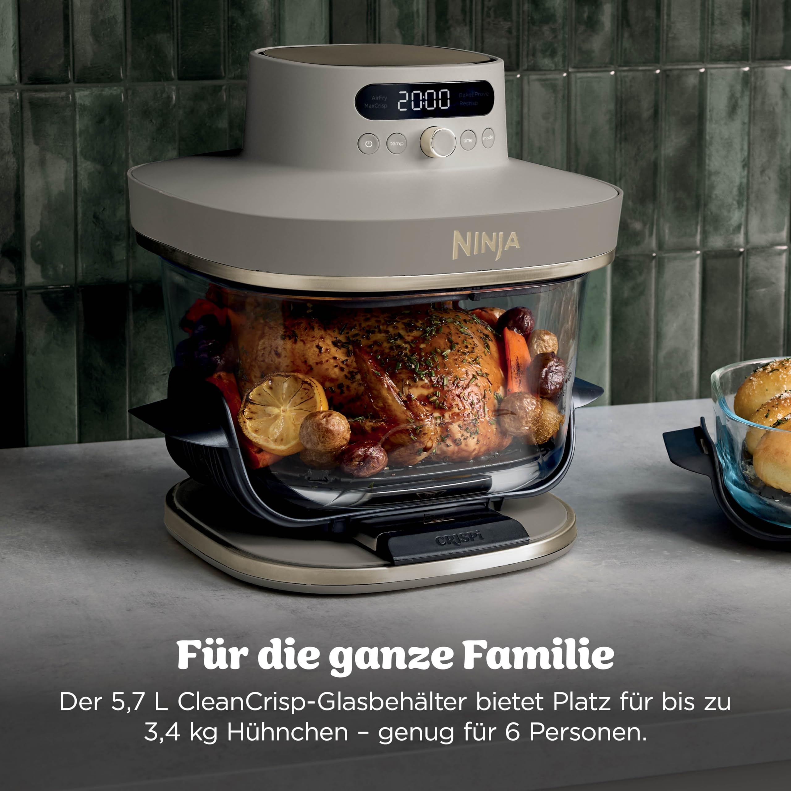 Ninja CRISPi PRO XL Glas-Heißluftfritteuse (Air-Fryer), 5 voreingestellte Zubereitungsfunktionen, inkl. CleanCrisp-Glasbehälter (5,7 l und 2,3 l) und Aufbewahrungsdeckel, Stone Gold AS090EUSD 7
