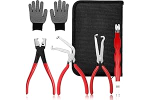 Zeusora 5-Pcs Kit Electrical Disconnect Pliers Set w/Gloves - Auto Connector Tool for Fuel Line, Wiring, Sensors & Coils | Quick-Release Car Truck Repair (Red)