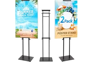 VAIIGO 2Pack Poster Stand for Display, Heavy Duty Floor Standing Sign Holder, Double-Sided Poster Board Stand, Adjustable Height Up to 80 inch, Outdoor Banner Stand for Board & Foam Display, Black