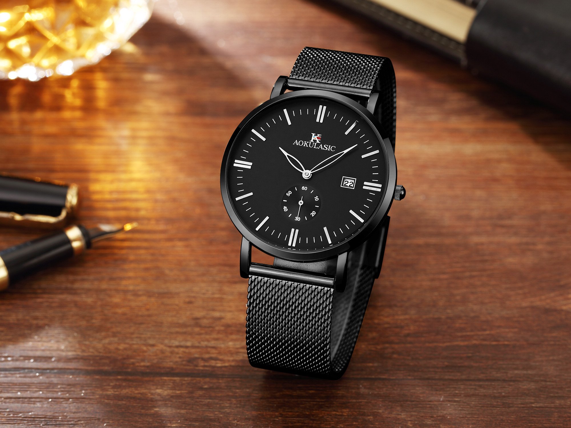 AOKULASIC Herren Fashion Datum Analog Quarz Wasserdicht Armbanduhr mit besonderem zweite Sub Zifferblatt (Schwarz)