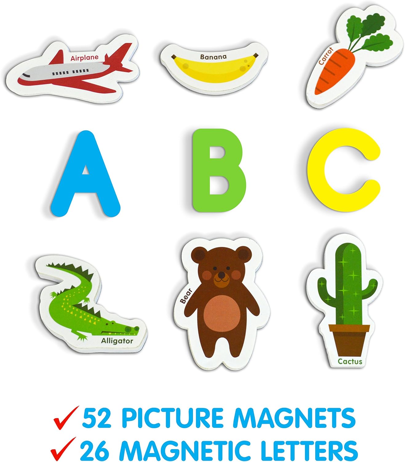 Curious Columbus Magnetic Objects and Letters. Set of 78 Foam Magnets Including 52 Pictures and 26 Uppercase Alphabet Magnets from A-Z. Best Educational Toy for Preschool Learning: Toys & Games