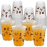 HYMENEX 50Pcs Western Cowboy Plastic Cups, 12 oz Brown Cowboy Boot Clear Cups for Western Cowboy Birthday Baby Shower Party Supplies Decoration