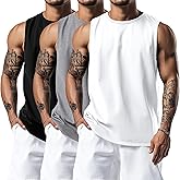 Huukeay 3 Pack Men's Big & Tall Sleeveless Muscle Shirts, Gym Tank Tops Moisture Wicking Slim Fit Workout Tees