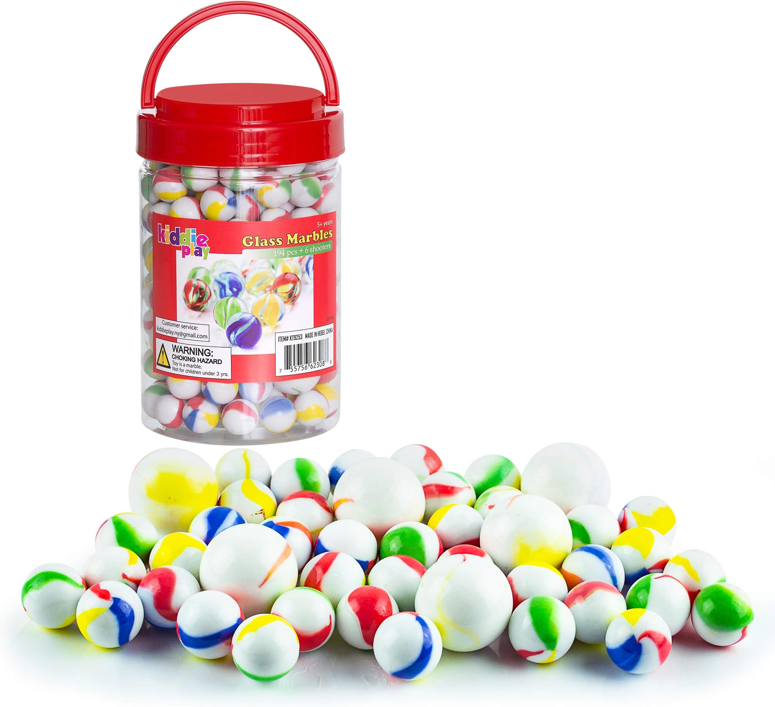 Kiddie Play 200 Glass Marbles for Kids Bulk Including 6 Shooters in Reusable Storage Box
