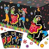 Remerry 3 Pcs Day of The Dead Tablecloth Dia De Los Muertos Decor 54x108in | Halloween Sugar Skull Table Cloths, Kitchen Dinning Decor for Mexican Fiesta Party Halloween Party Supplies