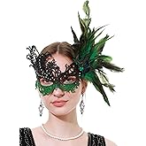 LA CARRIE Lace Feather Masquerade Face Mask for Women Venetian Mardi Gras Mask for Halloween Party Costumes