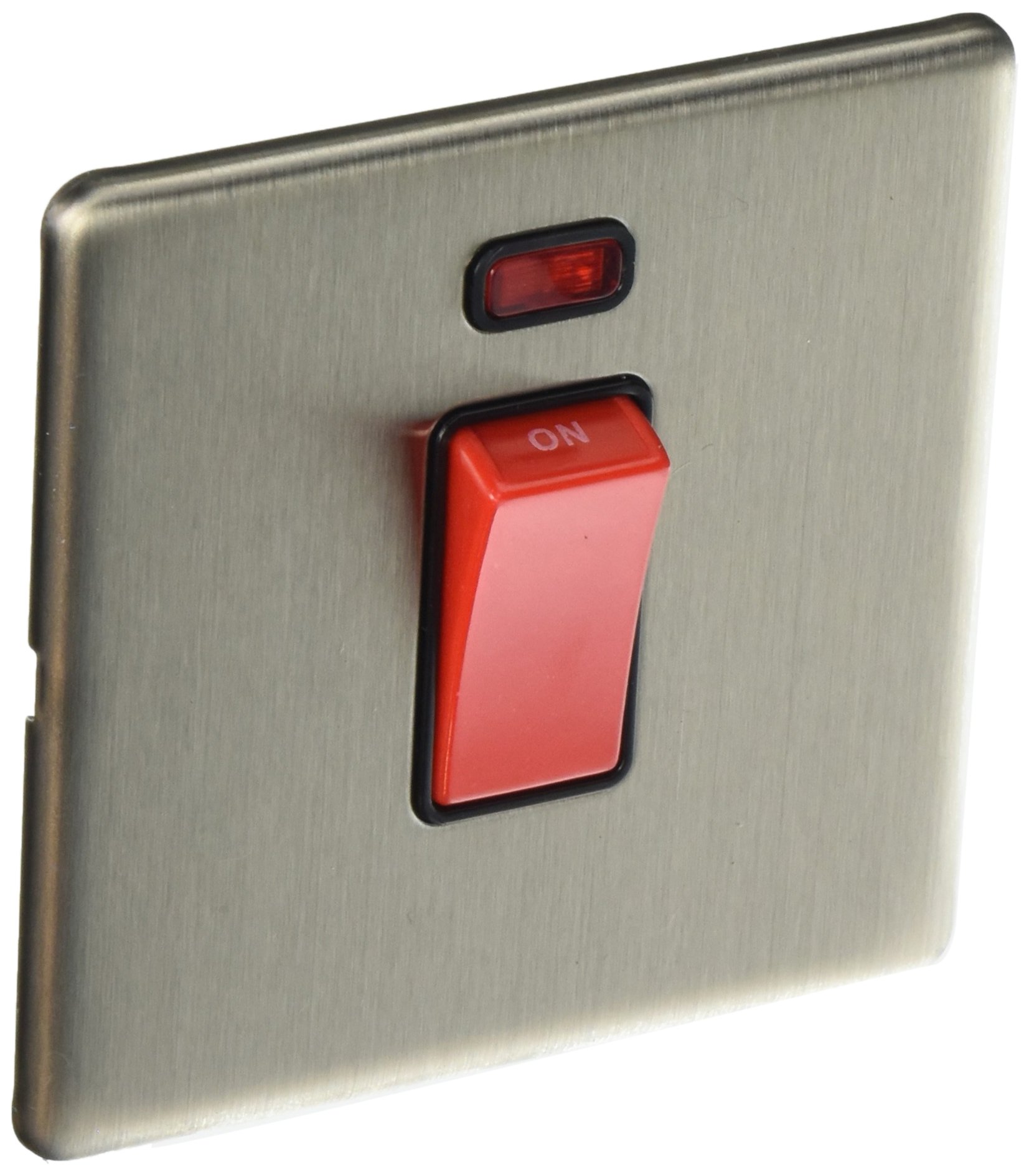 AET SLCSWBL Screwless Satin Chrome Flat 45A Cooker Switch Black Insert 1-Gang Plate