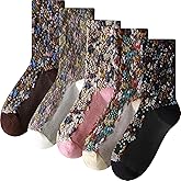 Daphene Womens Retro Floral Socks | Cozy Cotton Vintage Jacquard Patterns | Stretch Breathable Skin-Friendly | Holiday Gift