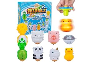 IPIDIPI TOYS Spineez Animal Light Up Spinning Tops – 8 Cute LED Spinners for Kids – Ideal Stocking Stuffers for Kids, Birthday Party Favors, Goodie Bag School Prizes for Boys & Girls