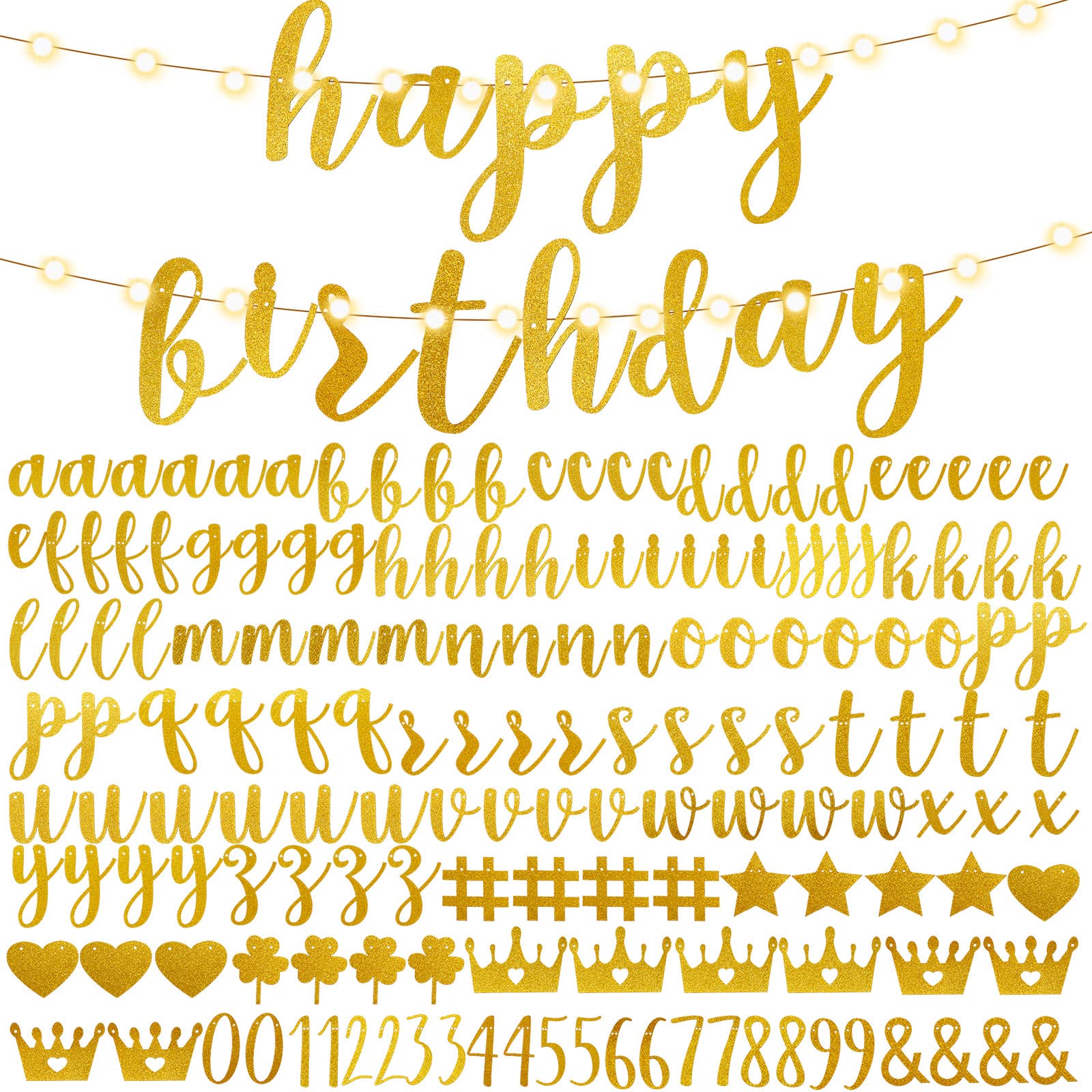 Photo 1 of TaoBary 167 Pcs DIY Banner Kit Happy Birthday Glitter Banner Customizable Glitter Make Your Own Kit 162 Letters Symbols and Numbers 3 Rope for Birthday Halloween Wedding Christmas(Gold)