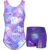 Nokecina Gymnastics Leotards for Girls Sparkly Tumbling Bodysuits with Shorts Athletic Activewear Sleeveless Dance Outfit