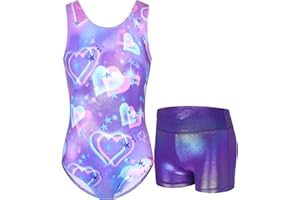 Nokecina Gymnastics Leotards for Girls Sparkly Tumbling Bodysuits with Shorts Athletic Activewear Sleeveless Dance Outfit