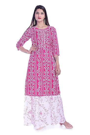 Hand Block Printed Jaal Weave Cotton Straight Kurta/Handloom Kurtis/Ethnic Wear Kurta/Cotton Kurtis (KF22-XL, Multi-Coloured, X-Large)