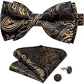 DiBanGu Paisley Pre-Tied Bow Ties for Men Silk Adjustable Bowtie and Pocket Square Cufflinks for Wedding Party