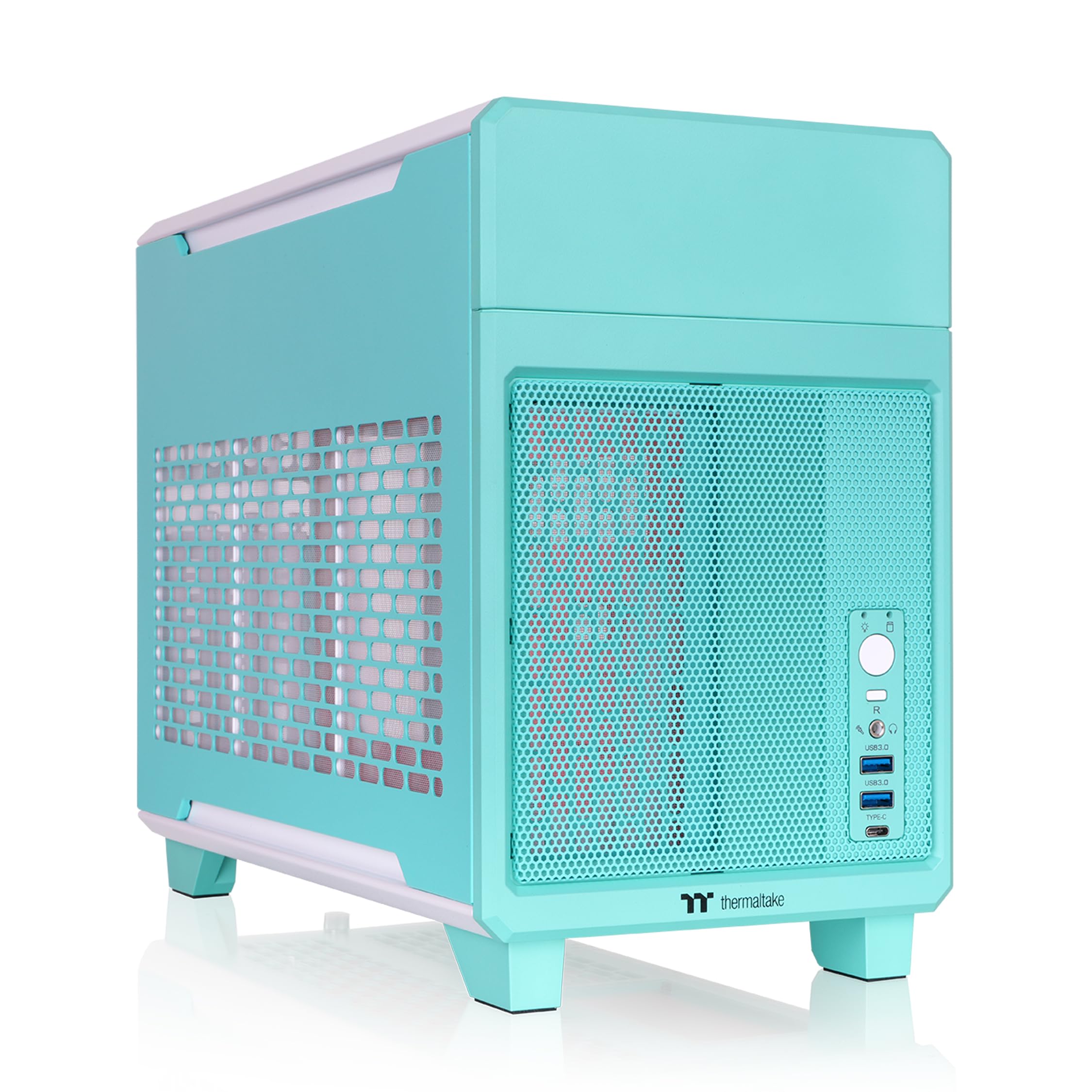 Thermaltake TR100 SFF Chassis; mITX Support; 18.9 Liters; PCIe 4.0 Riser Cable Included; 360mm GPU Clearance; 280mm Radiator Support; Removable PCIe Bracket; Mint Strawberry; CA-11A-00SLNN-00 Image