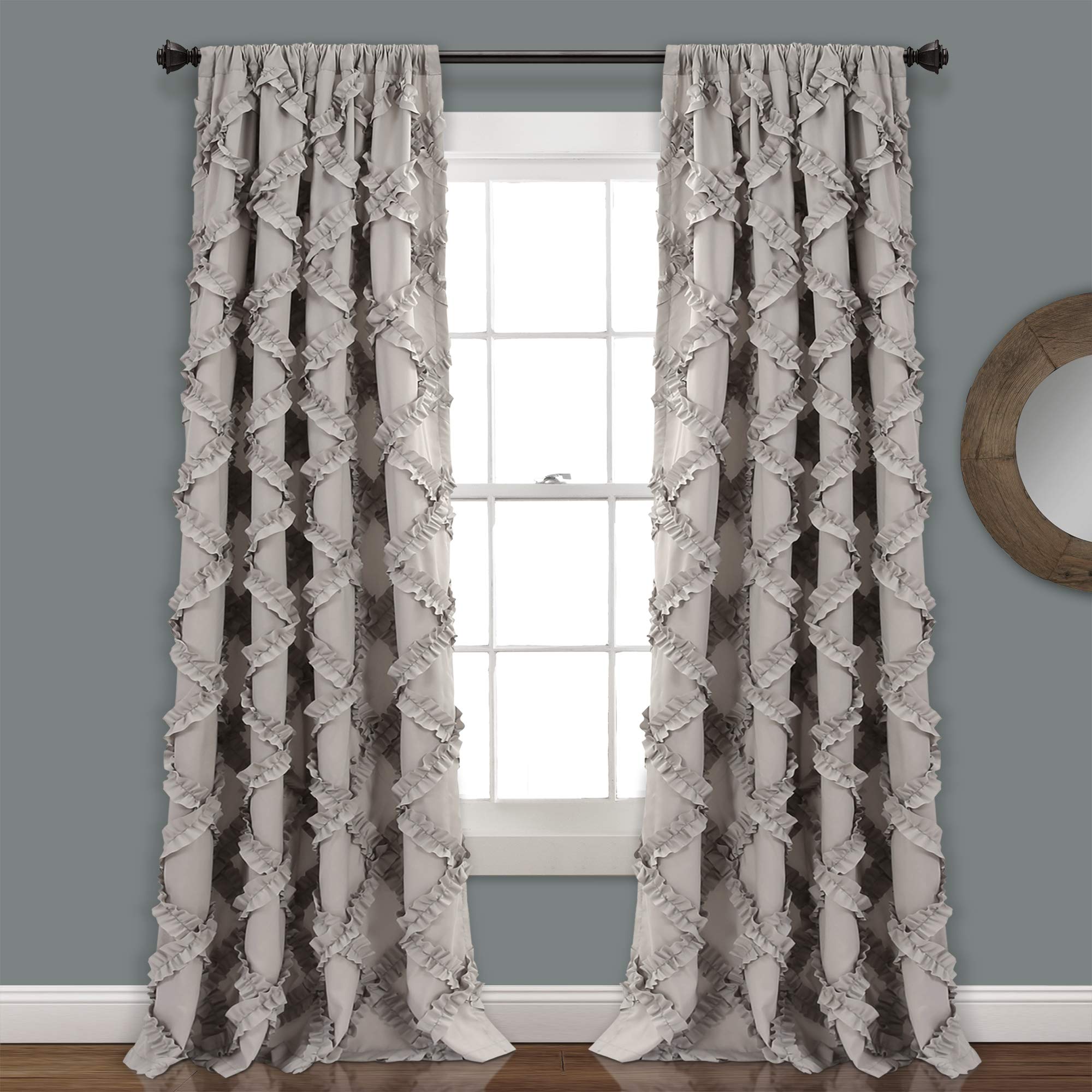 Lush Decor, Gray Ruffle Diamond Curtains Textured Window Panel Set for Living, Dining Room, Bedroom (Pair), 84” x 54, 2 Count