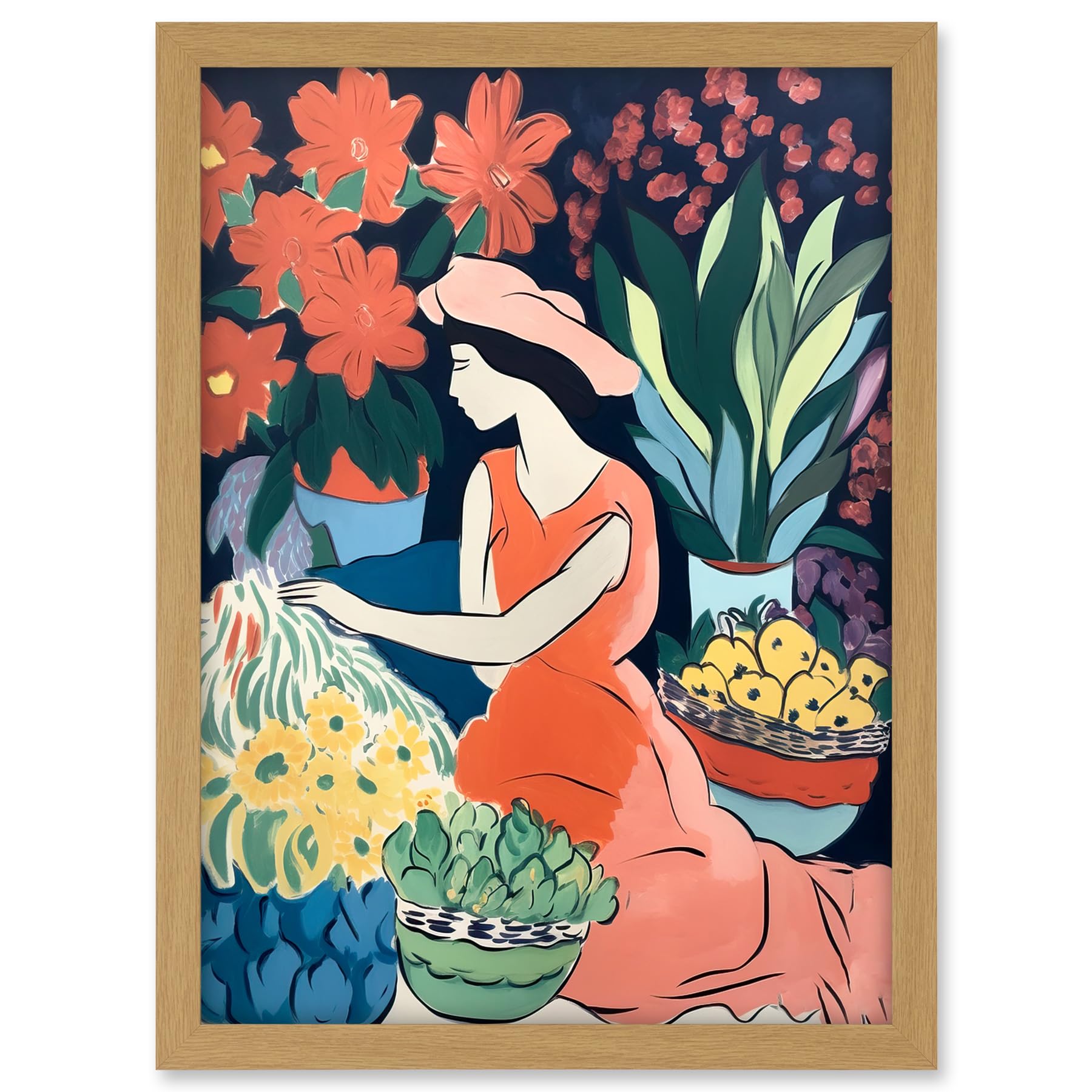 Artery8 Danish Pastel Aesthetic Matisse Flower Market Watercolour Painting Floral Bouquets Artwork Framed A3 Wall Art Print