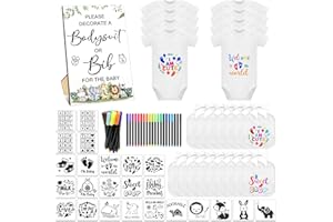 SytuHete 69 Pcs Baby Bib Bodysuit Baby Shower Set Baby Shower Game Sign Baby Feeder Bib Newborn Bodysuit Fabric Marker