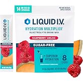 Liquid I.V. Sugar Free Hydration Electrolytes, Raspberry Melon, 14 Count | Scientifically Formulated | Clinically Proven Hydration | Zero Sugar | No Artificial Sweeteners | Non-GMO | Powder Drink Mix