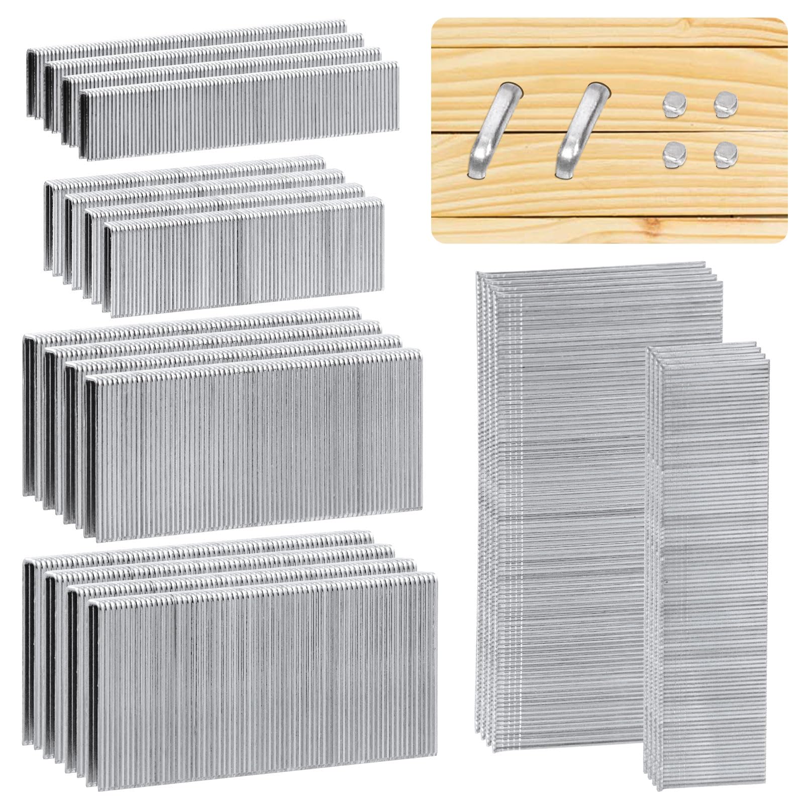 Tanstic 3624Pcs 18 Gauge 1/4" Narrow Crown Staples with Brad Nails Assortment Kit, 3/4", 1", 1-1/4", 1-1/2" Galvanized Finish Staples and 1", 2" Brad Nails for Pneumatic Electric Stapler (Silver)