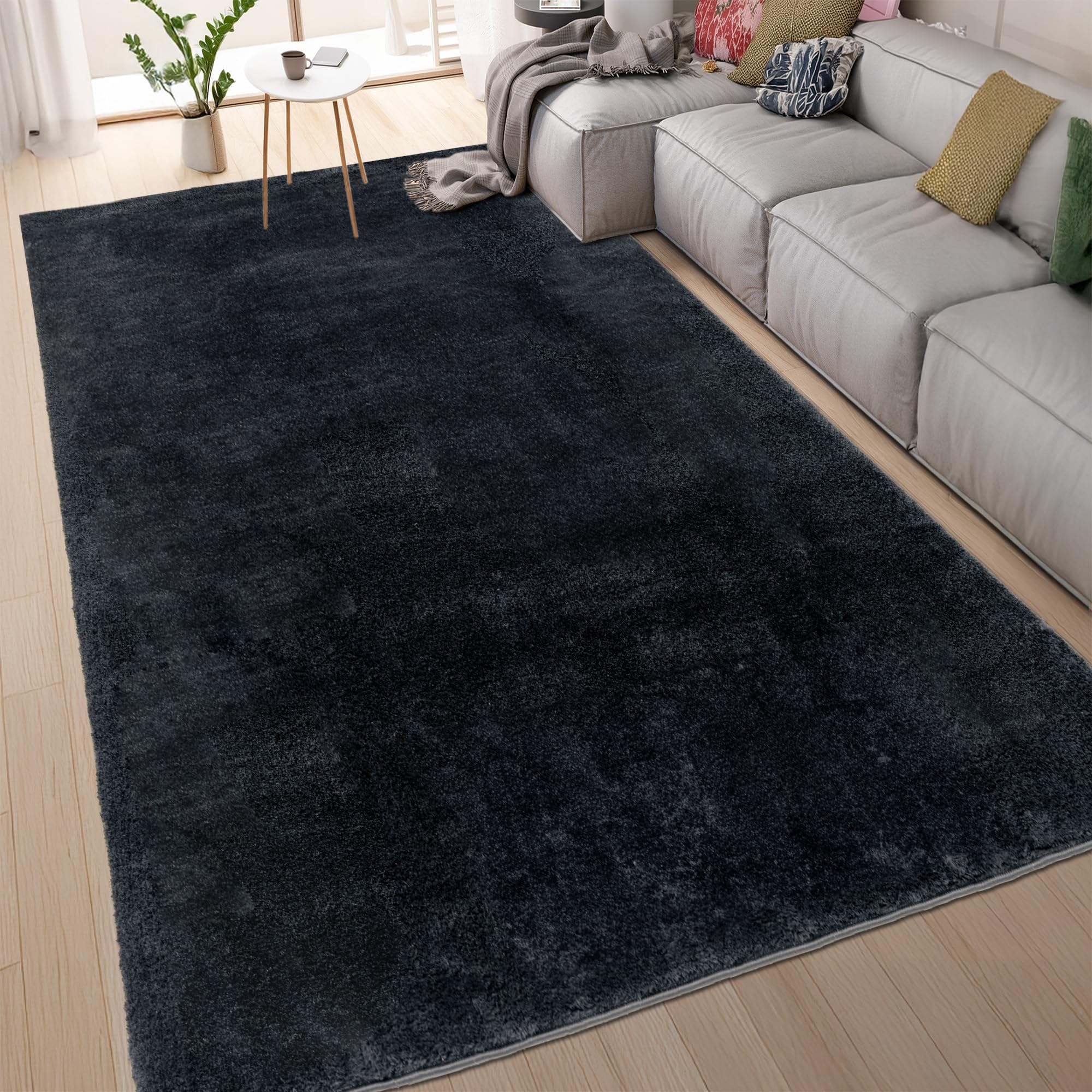 homeart Area Rugs – Soft, Short Pile Monochrome Carpets - Anti-Slip Backing, Machine Washable, Modern Fluffy Rugs for Living Room, Bedroom, Kitchen, Enterance - Black, 60x110 cm