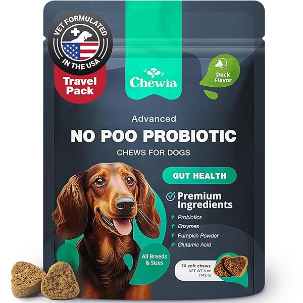 COPROPHAGIA DETERRENT – NO POO CHEWS FOR DOGS – DOG PROBIOTICS FOR DIGESTIVE HEALTH WITH ENZYMES – CANINE STOOL EATING DETERRENT – DIGESTIVE, DENTAL, GUT & IMMUNE HEALTH TREATS – NO POOP EATING
