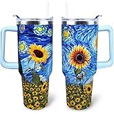 XAIVEZL Sunflower Tumbler 40 oz Tumbler with Handle and Straw Lid Leak Proof - Birthday Gifts for Women Travel Coffee Mug Insulated for Hot Cold Ice - Sunflower Gifts for Women Mom Christmas