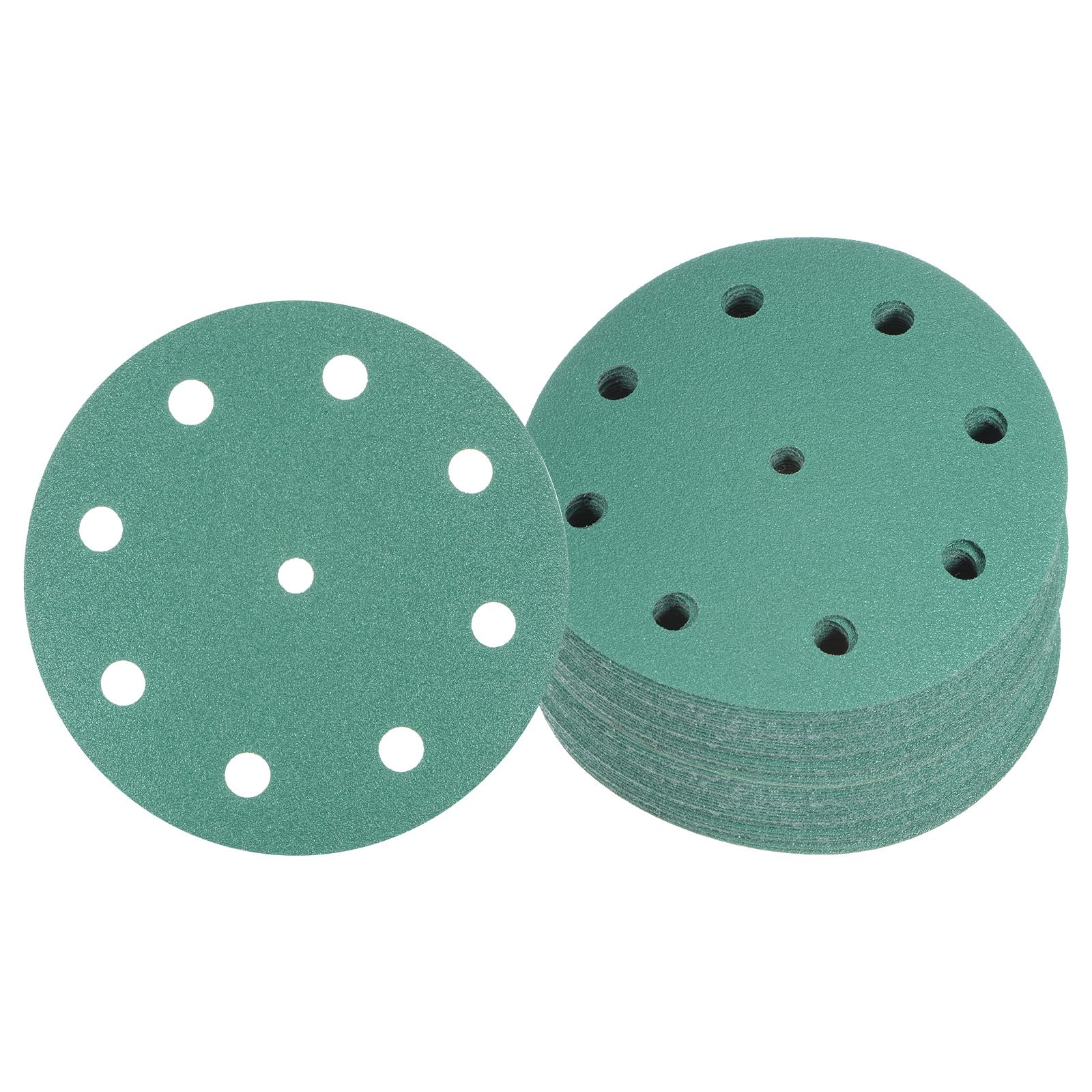 Kozelo 50pcs Green Film Sanding Discs - [5 Inch 120 Grits 9 Hole ] Round Aluminum Oxide Hook & Loop Wet Dry Sander Pads for Wood Metal Polishing Use| Zirconium Corundum Sandpaper