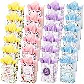 24 Pcs Valentine's Day Gift Bags with Tissues Bible Verse Butterflies Paper Party Favor Small Sunflower Goodie Wrapping Bags with Handles Cute Christian Gifts for Mother Women Wedding Birthday Party