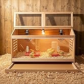 Large Wooden Chick Brooder Box with Drawers, 3 Heat Lamps and Thermostat | Built-in thermometer and pre-drilled holes; 31.5 x 15.75 x 18.1 in for chicks, ducks, quail and hamsters
