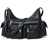 KALIDI Crescent Y2K Shoulder Bag Casual Vintage Punk Vegan Leather Purse Tote Zipper Pockets Hobo Crossbody Bag Work Travel