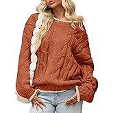 Saodimallsu Womens Oversized Sweater Casual Cable Knit Color Block Crewneck Pullover 2025 Fall Winter Chunky Trendy Sweaters