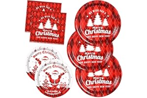 Gezond 200 Pcs Christmas Paper Plates and Napkins, Christmas Tree Red Plaid Disposable Plates, Incloud Dinner Plate Dessert Plate and Napkins for Holiday Party Supplies Serve 50