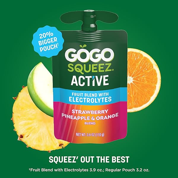 GOGO SQUEEZ NO SUGAR ADDED ACTIVE FRUIT BLEND WITH ELECTROLYTES| 18-COUNT VARIETY PACK | BLUEBERRY STRAWBERRY LEMON & STRAWBERRY PINEAPPLE ORANGE | MADE WITH REAL FRUIT AND ANTIOXIDANTS VITAMIN A, E, & C