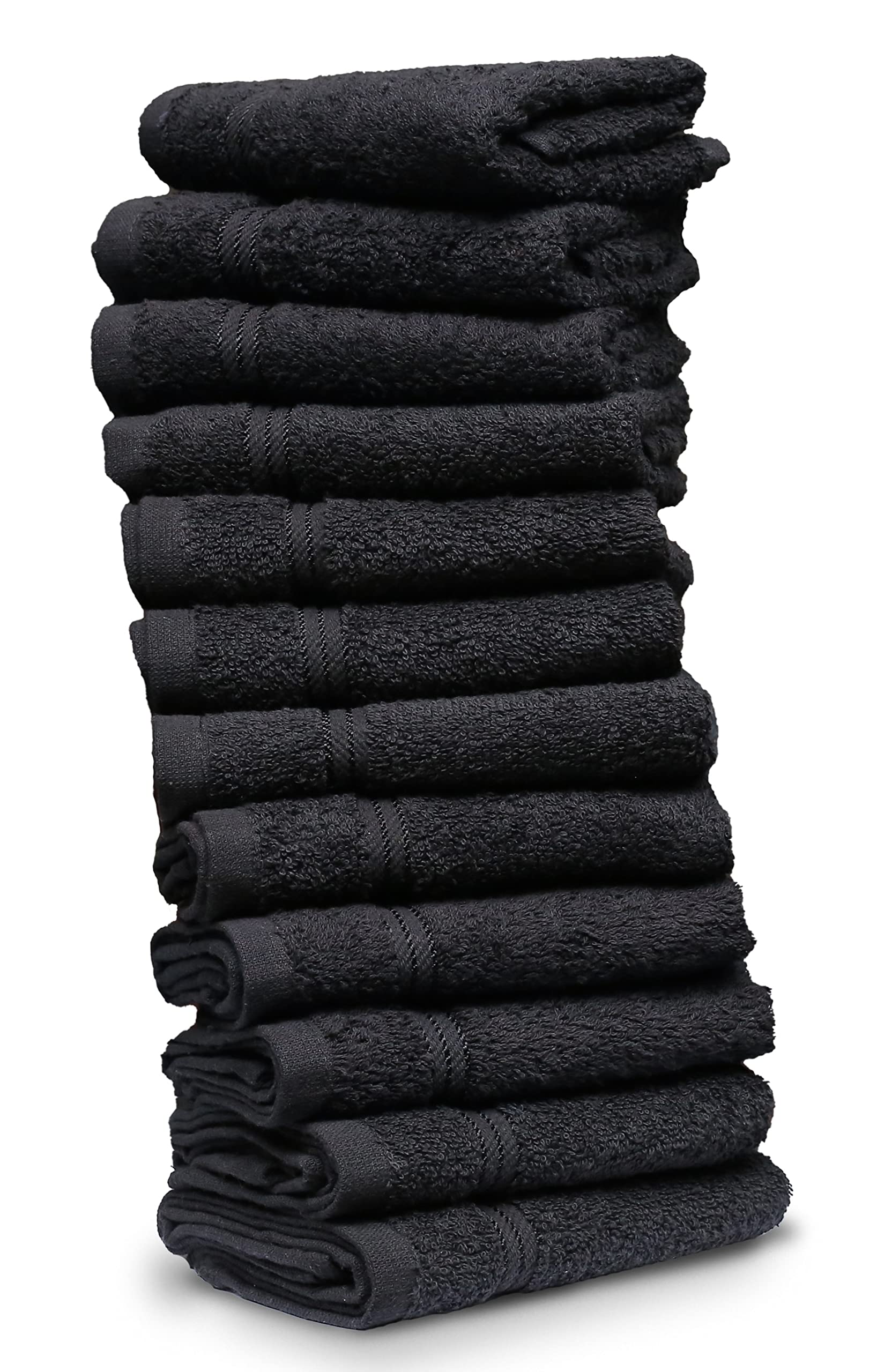 Living Fashions Washcloths – Set of 12 – Size 12” x 12” – Thick Loop Pile Washcloth – Absorbent and Soft 100% Ring-Spun Cotton Wash Cloth –Lint Free Face Towel–Wash Cloths Perfect for Bathroom (Black)