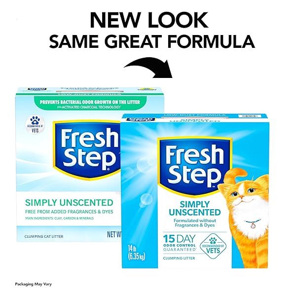 FRESH STEP SIMPLY UNSCENTED CLUMPING LITTER, FRESH STEP UNSCENTED CAT LITTER WITH ACTIVATED CHARCOAL TECHNOLOGY, 14 LB. BOX