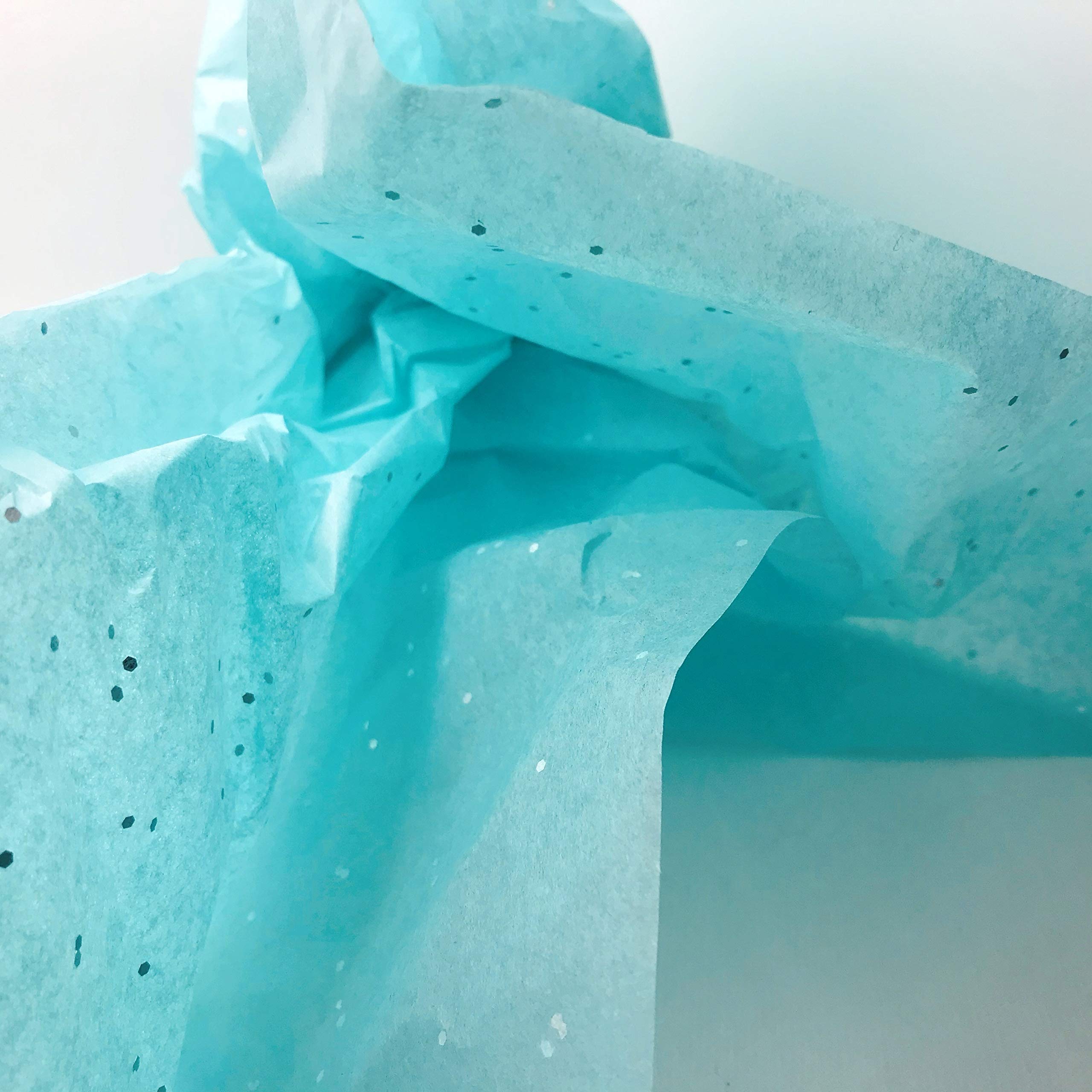 InsideMyNest Sparkly Glitter Gemstones Tissue Paper Sheets (30x20inches / 750x500mm) (Silver Glitter on AQUAMARINE, 100)